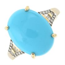 A 9ct gold reconstituted turquoise and vari-shape diamond dress ring.