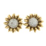 Pair of 9ct gold diamond floral earrings
