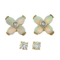 Two pairs of 18ct gold gem-set earrings