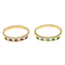 Two gold gem-set half eternity rings