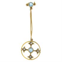 Edwardian 9ct gold aquamarine & split pearl pendant