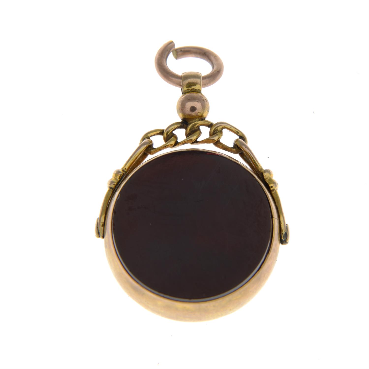 Early 20th century gold bloodstone and carnelian swivel fob - Image 2 of 2