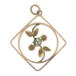 Early 20th century 9ct gold and moss agate and split pearl pendant