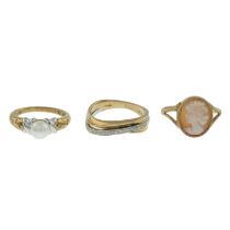 Three 9ct gold gem-set rings