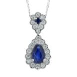 18ct gold sapphire and diamond pendant, with chain