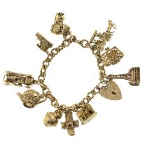 Fancy-link charm bracelet, suspending ten charms