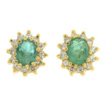 18ct gold emerald & diamond cluster earrings