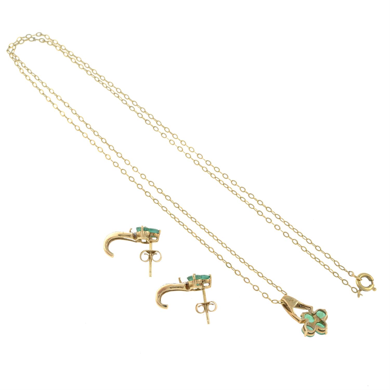 Set of 9ct gold emerald and diamond jewellery - Image 2 of 2