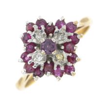 9ct gold ruby and diamond cluster ring