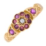 Edwardian 15ct gold pink sapphire and split pearl dress ring