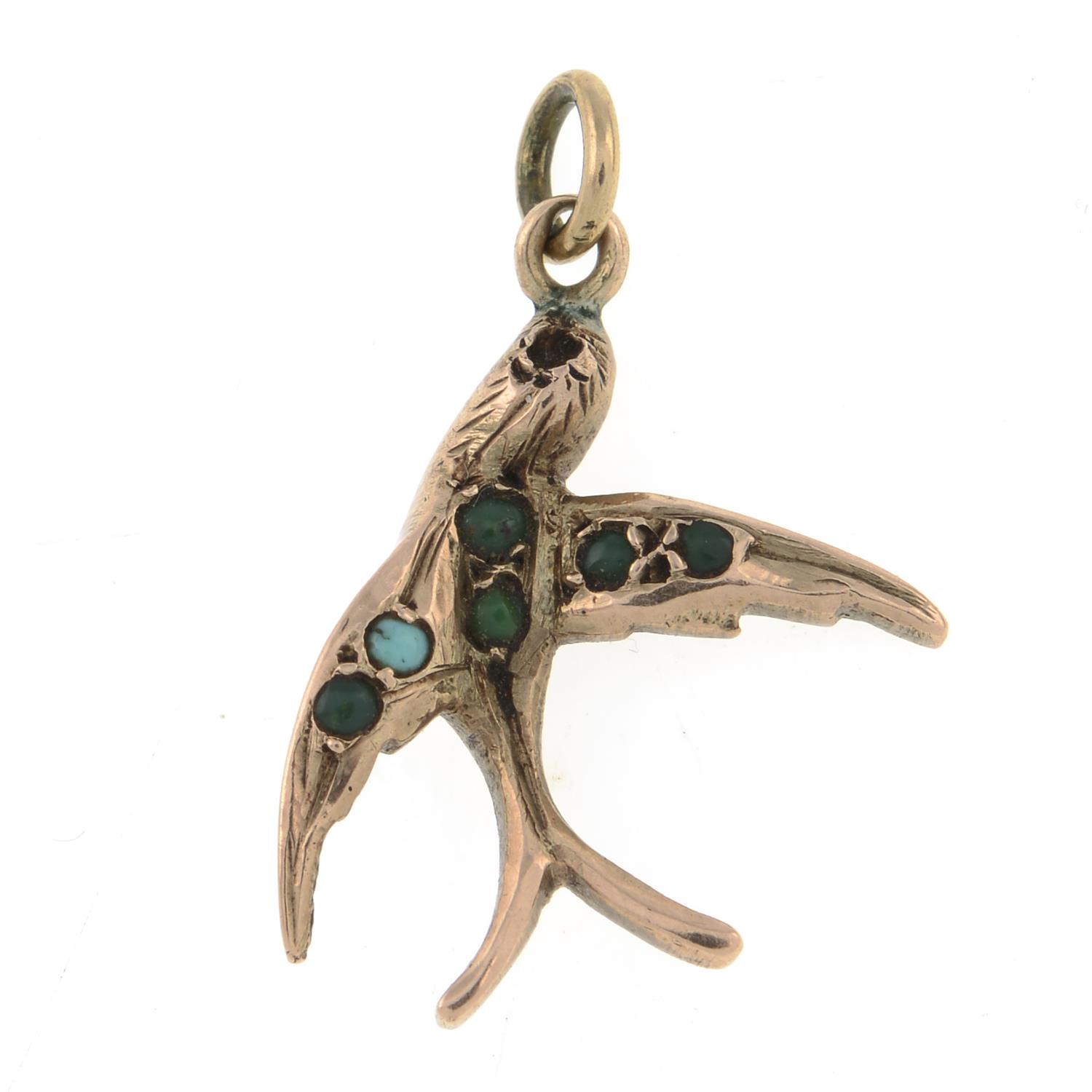 Victorian 9ct gold turquoise swallow pendant