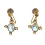 Early 20th century 9ct gold aquamarine & split pearl earrings