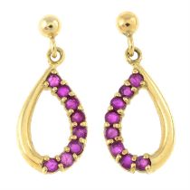 9ct gold ruby drop earrings