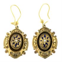Victorian gold split pearl & enamel cannetille earrings