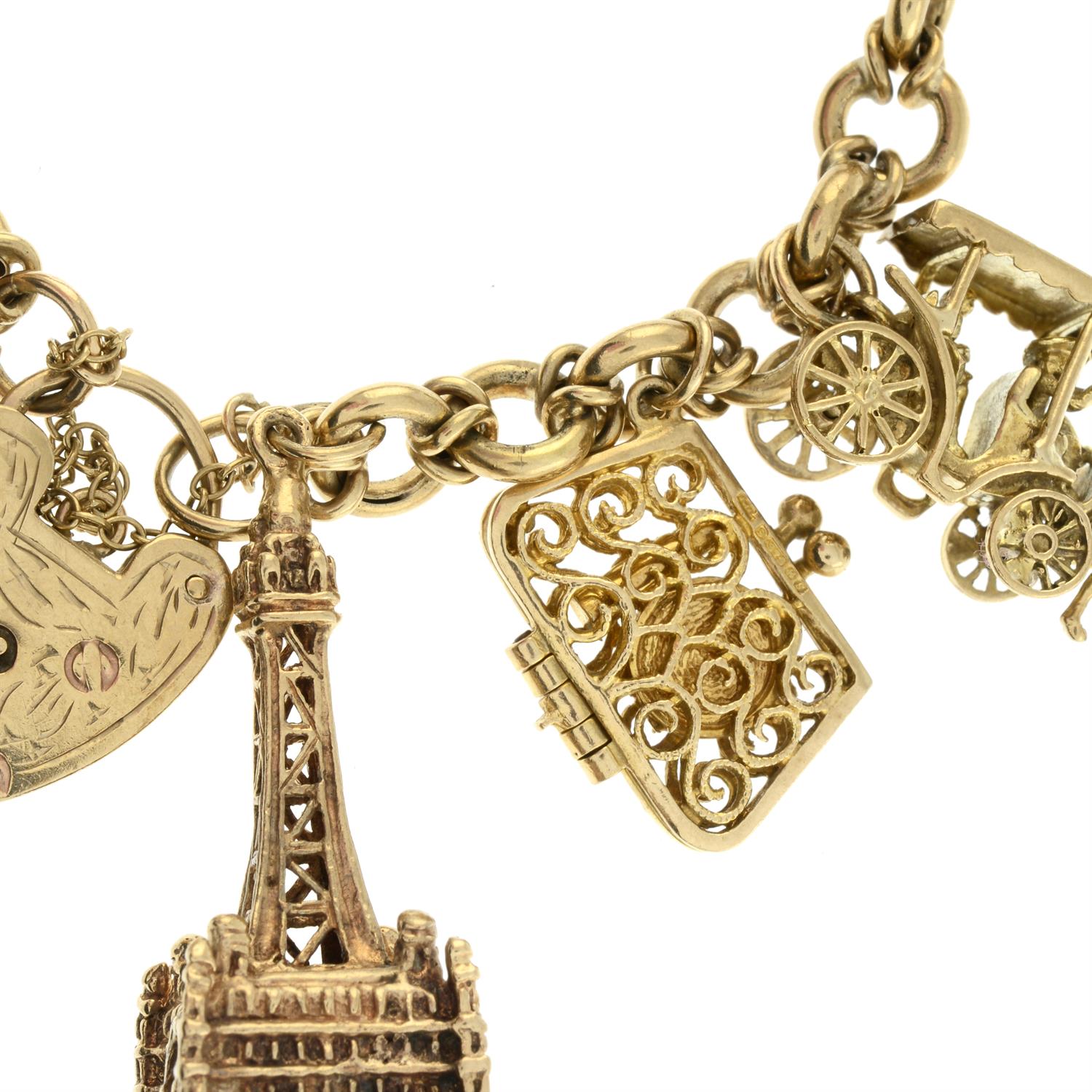 Fancy-link charm bracelet, suspending ten charms - Image 2 of 2