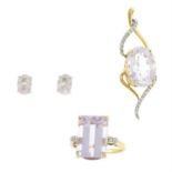 Selection of kunzite and diamond jewellery