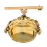 Edwardian 18ct gold citrine swivel fob brooch