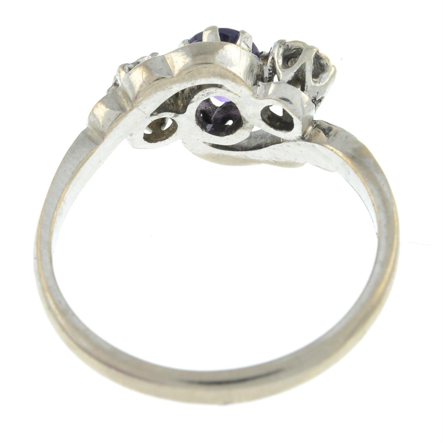 Amethyst and illusion-set diamond three-stone crossover ring - Image 2 of 2