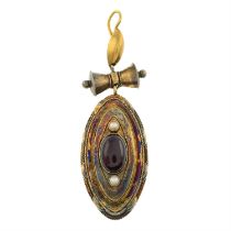 Victorian gold garnet and split pearl pendant