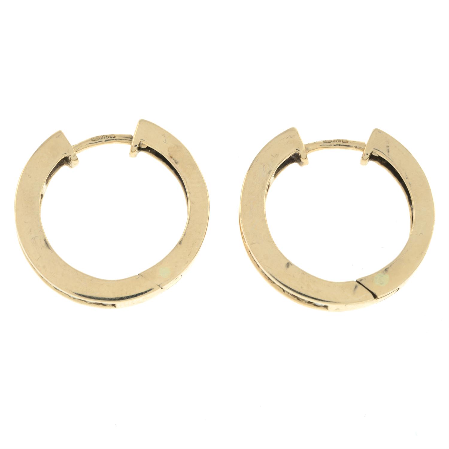 9ct gold diamond hoop earrings - Image 2 of 2