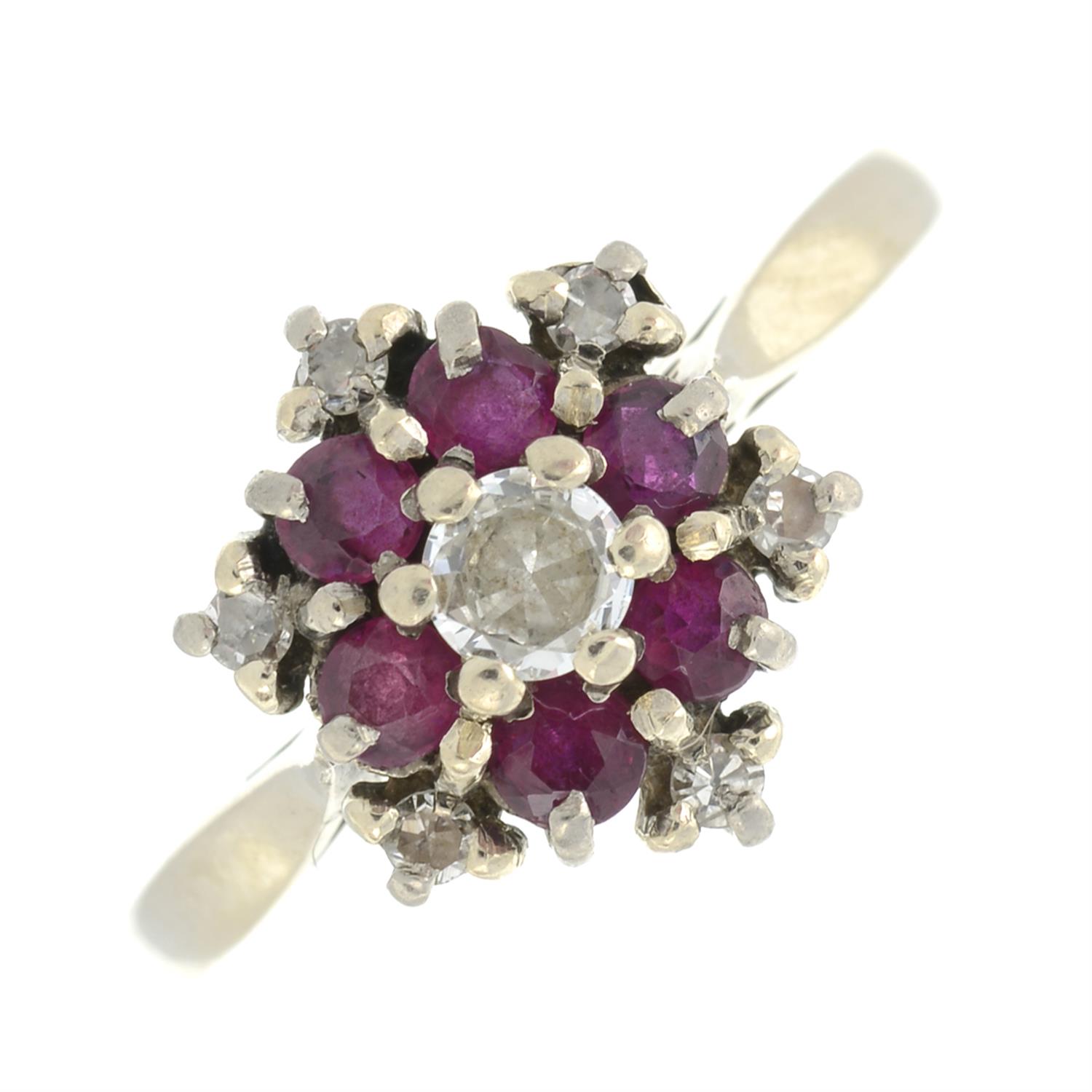 18ct gold ruby and diamond cluster ring