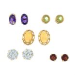 Five pairs of gem-set earrings