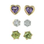Three pairs of gem-set earrings