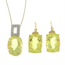 Three prasiolite and colourless gem jewellery