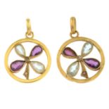 Two gem-set four-leaf clover pendants