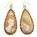 Shell cameo earrings, depicting Apollo and Artemis in profile