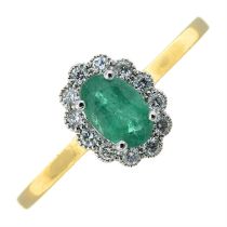 18ct gold emerald and diamond cluster ring