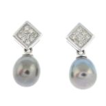 9ct gold diamond & pearl drop earrings