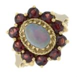 9ct gold opal & garnet cluster ring