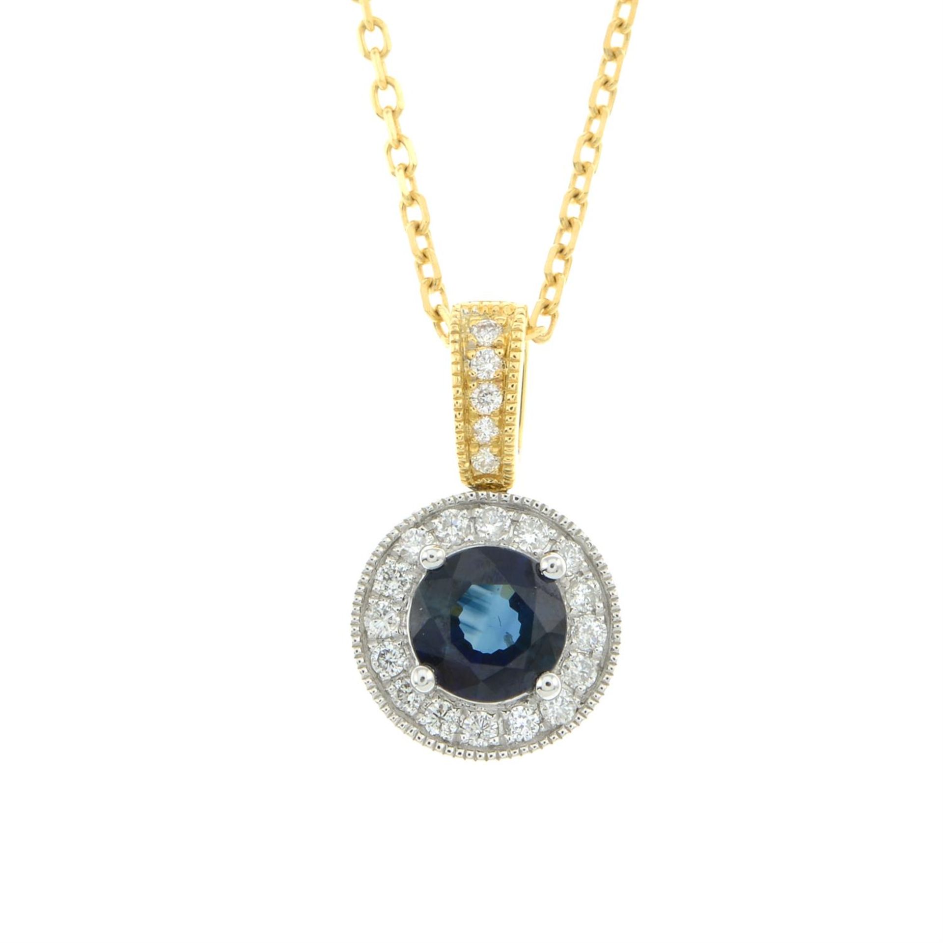18ct gold sapphire & diamond pendant, with chain
