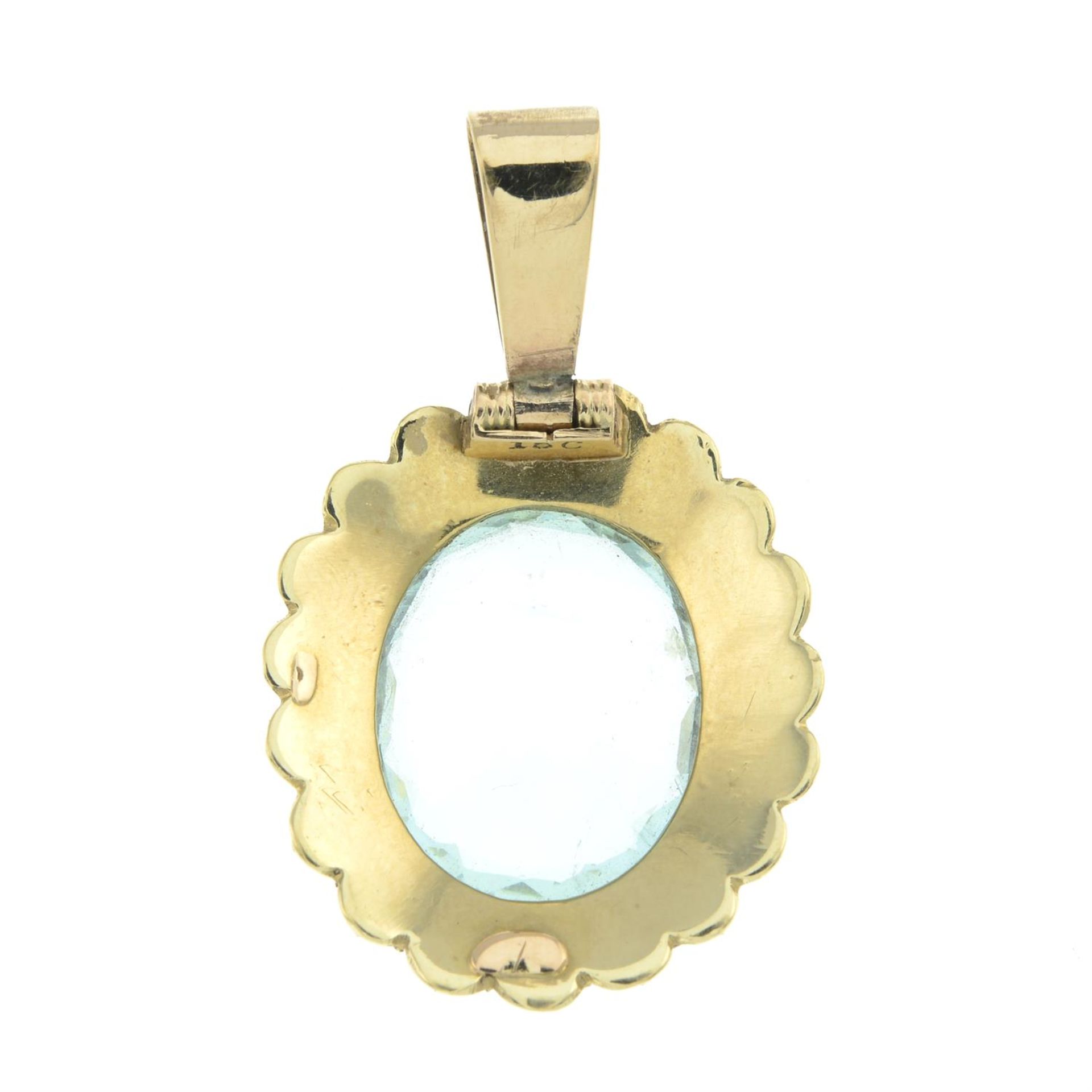 Early 20th century gold aquamarine & split pearl cluster pendant - Image 2 of 2