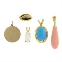 Five gem pendants.