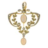 Early 20th century 9ct gold opal & split pearl pendant