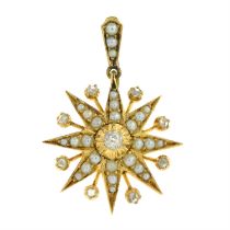 Early 20th century gold diamond & split pearl pendant