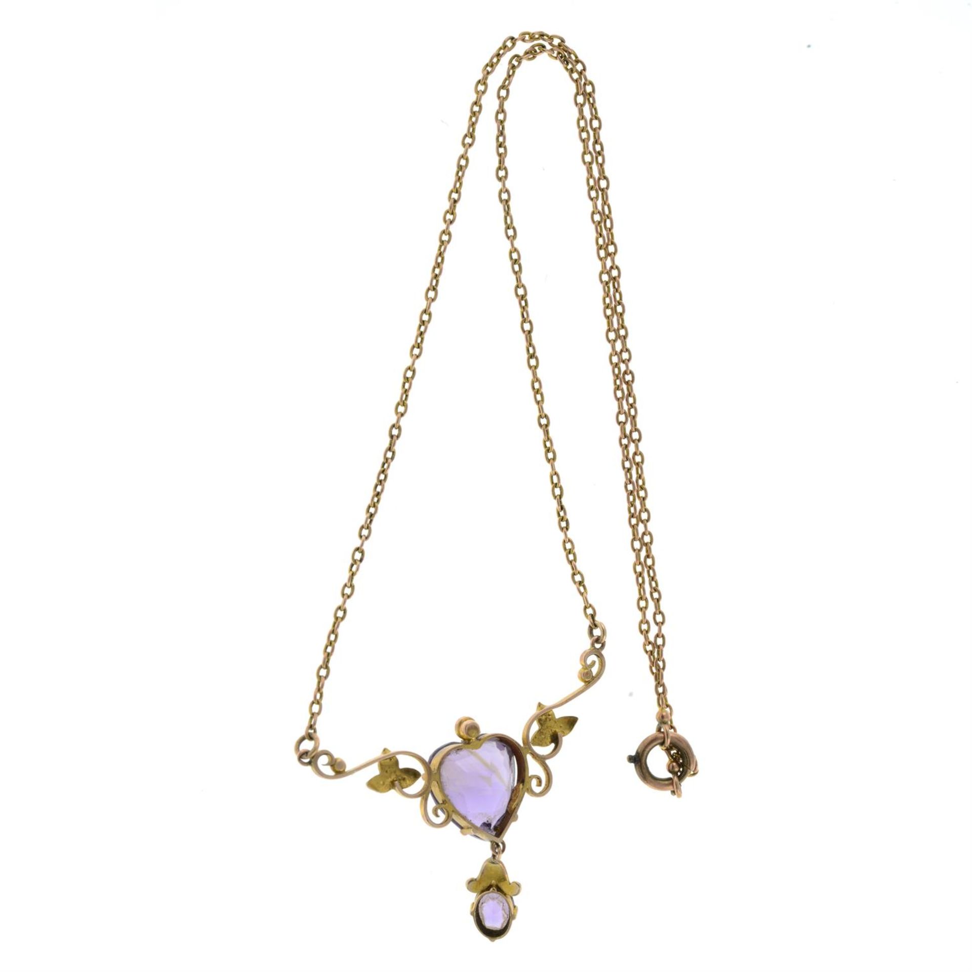 9ct Rose Gold Edwardian Seed Pearl And Amethyst Static Pendant Necklace (5.4g - Bild 2 aus 2