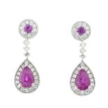 18ct gold ruby and diamond drop earrings