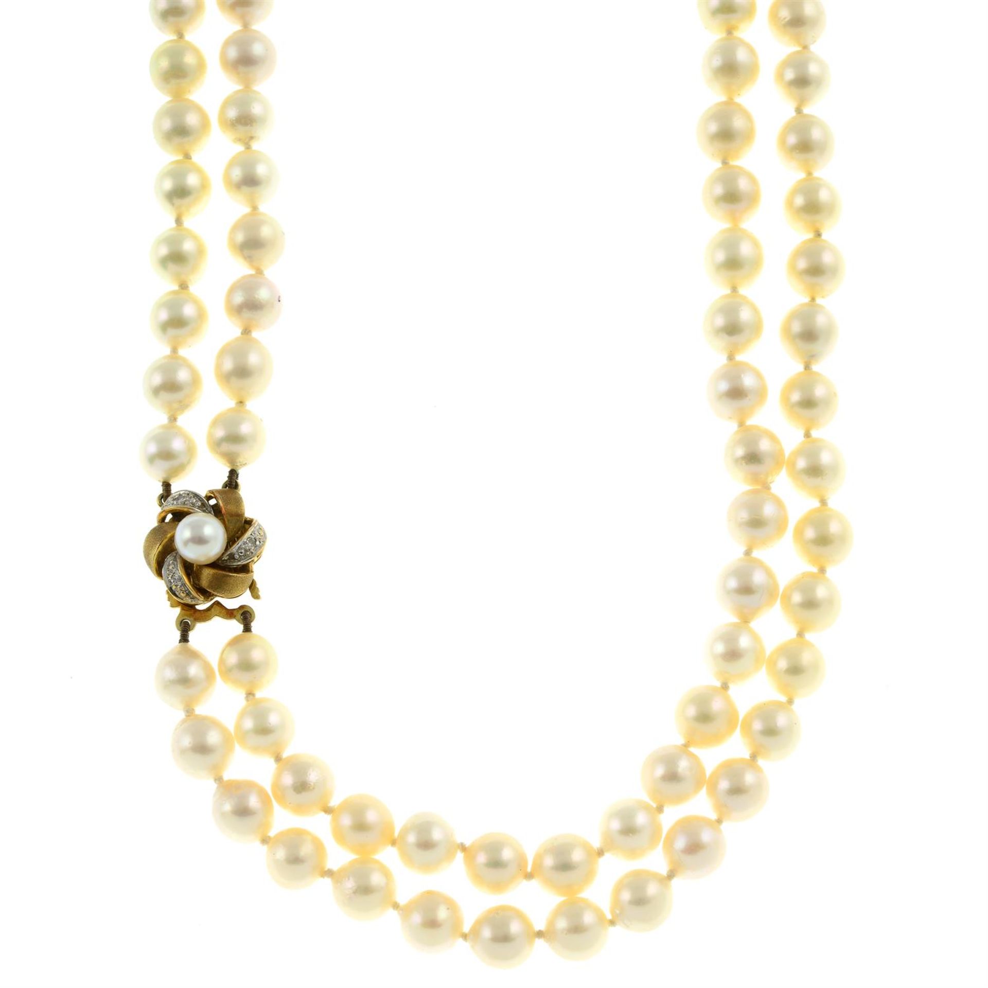 Cultured pearl necklace, with 14ct gold cultured pearl & diamond clasp