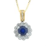 18ct gold sapphire & diamond pendant, with chain.