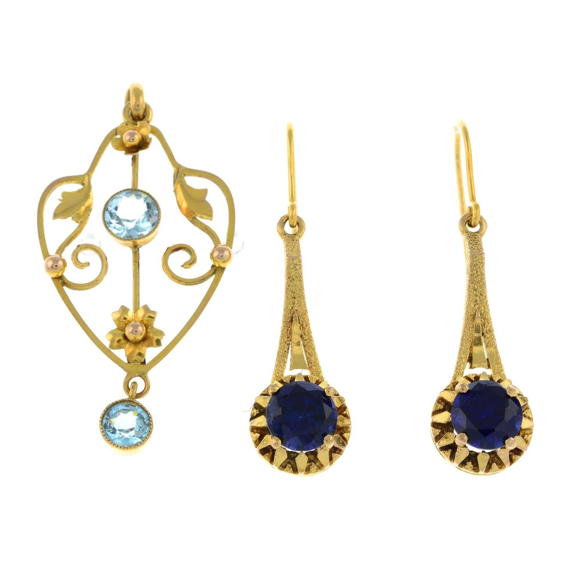 Early 20th century gem pendant & a later earrings