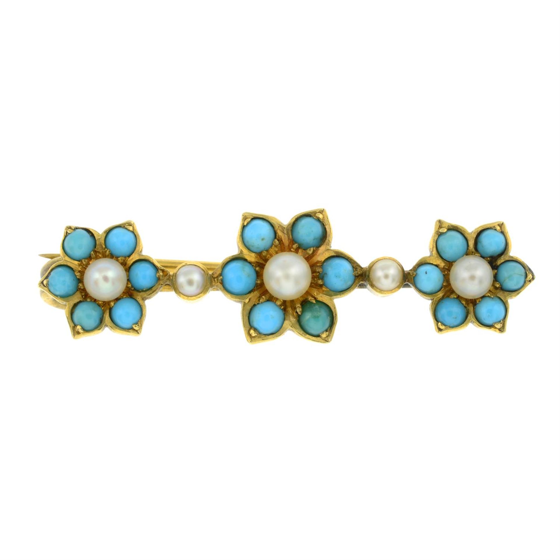 Early 20th century turquoise & split pearl brooch