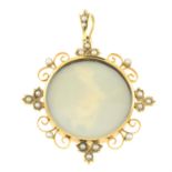 EEdwardian 15ct gold split pearl portrait miniature pendant.
