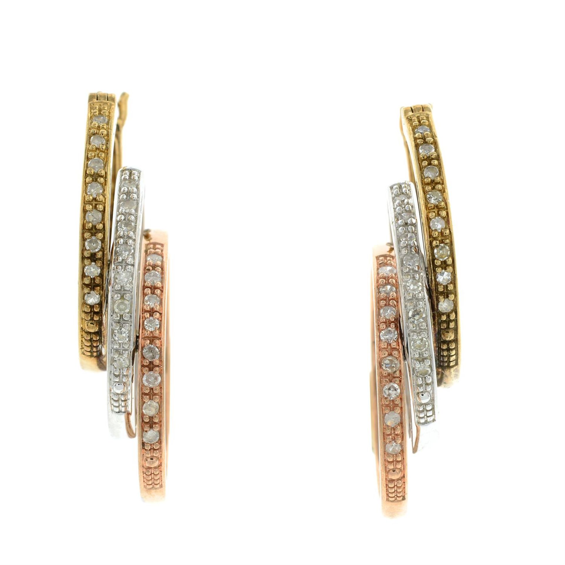 9ct tri-colour gold diamond hoop earrings