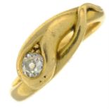 Victorian 18ct gold diamond snake ring.