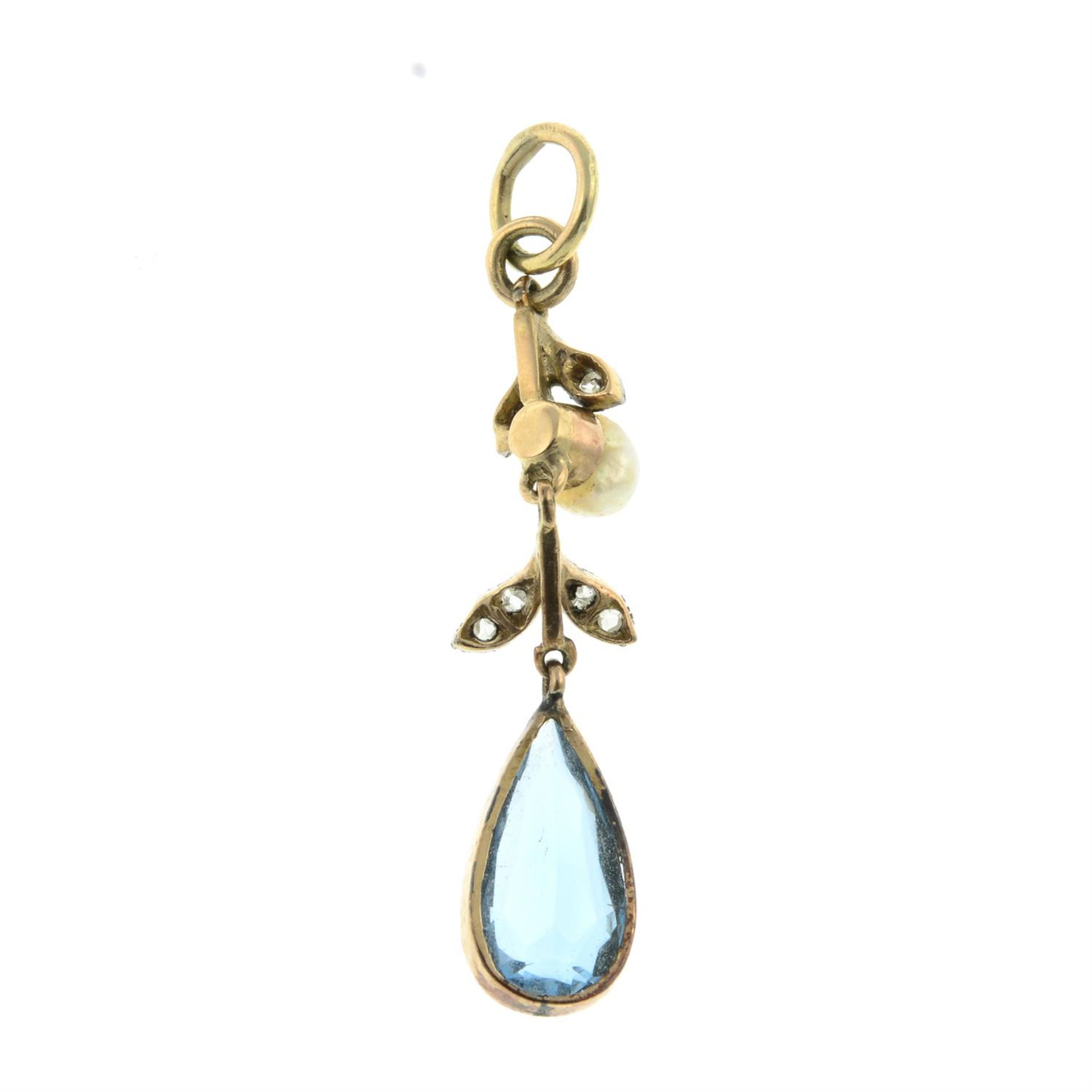 Early 20th century aquamarine, split pearl, rose-cut diamond pendant - Bild 2 aus 2