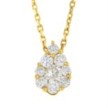 Diamond cluster pendant, with 18ct gold chain