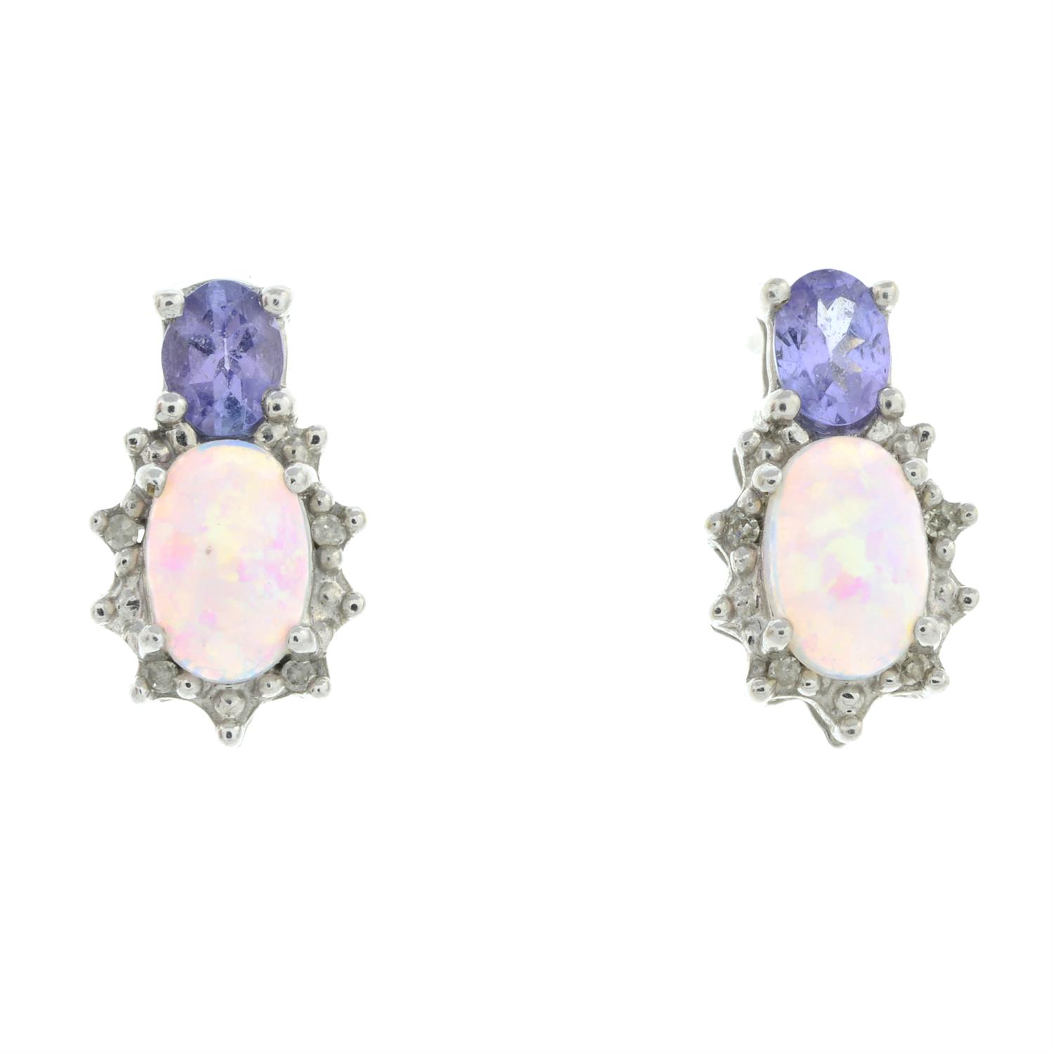 Opal, diamond & iolite stud earrings